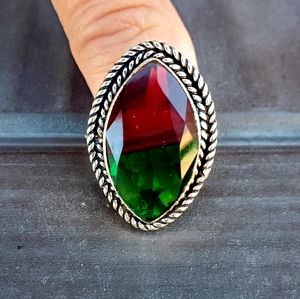 New Bi-Color Tourmaline 925 Silver Ring.